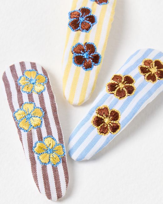 Oliver Bonas White Dorothy Embroidered Flower Hair Clips Set Of Three