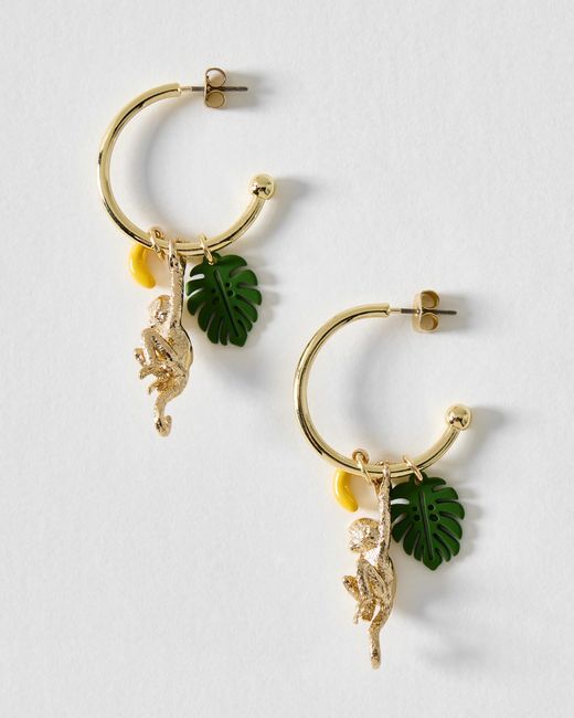Oliver Bonas Metallic Mirelle Monkey Charm Drop Hoop Earrings