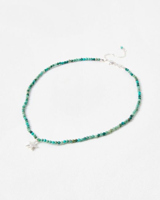 Oliver Bonas Blue Hestia Beaded Turquoise Silver Star Pendant Necklace