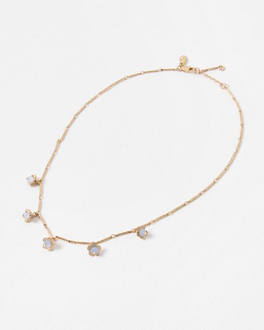 Oliver Bonas Natural Odelia Brass Flower & Blue Bead Collar Necklace