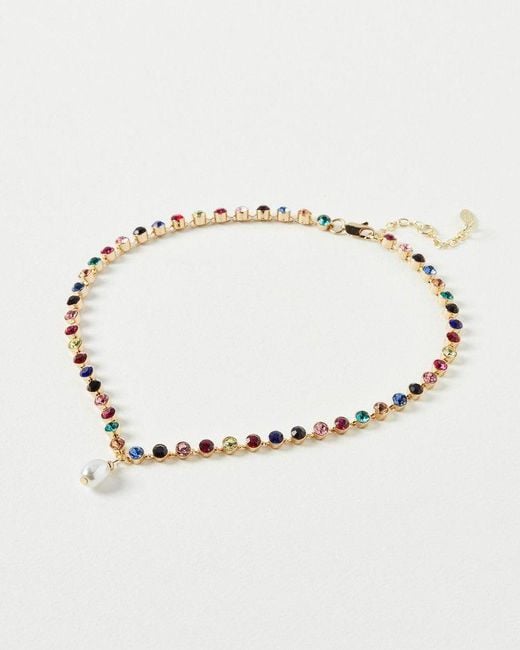 Oliver Bonas Natural Tiffany Rainbow Stone Pearl Drop Short Necklace