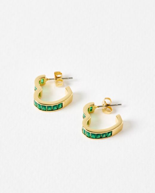 Oliver Bonas Blue Eileen Green Baguette Stone Heart Hoop Earrings