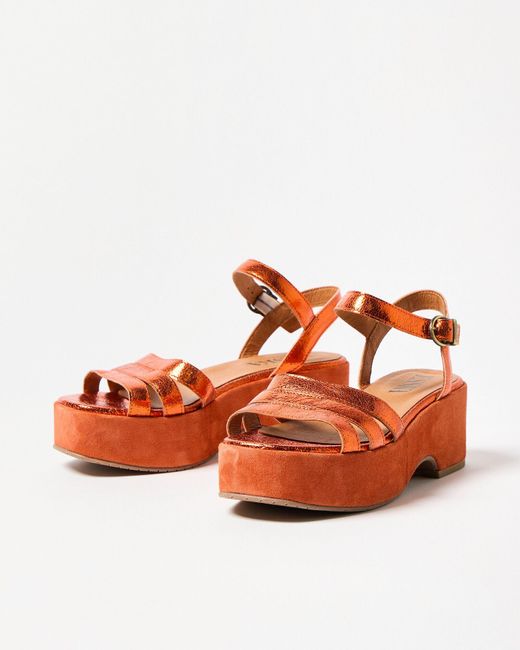 Esska Natural Ellie Metallic Leather Flatform Sandals, Size Uk 5