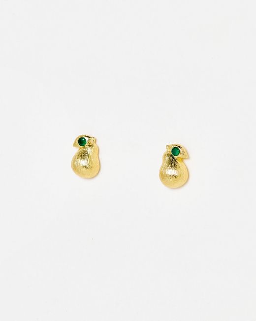 Oliver Bonas Metallic Penny Pear Green Onyx Inlay Brushed Stud Earrings