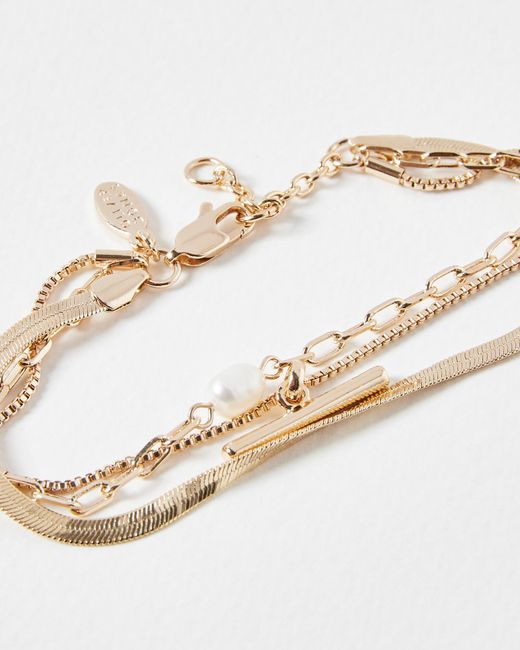 Oliver Bonas White Rosalind Freshwater Pearl & Bar Layered Chain Bracelet