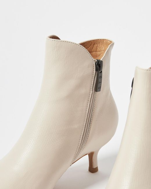 Shoe The Bear Saga Zip Cream Leather Heeled Boots Size Uk 7 in