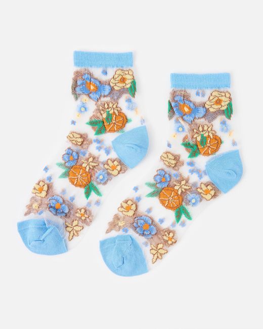 Oliver Bonas Blue Blossom Sheer Ankle Socks