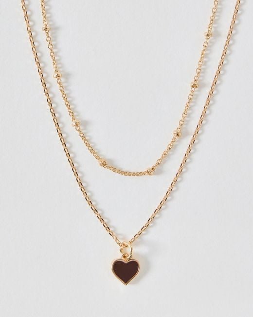 Oliver Bonas White Ottilie Mini Heart Pendant Double Row Necklace