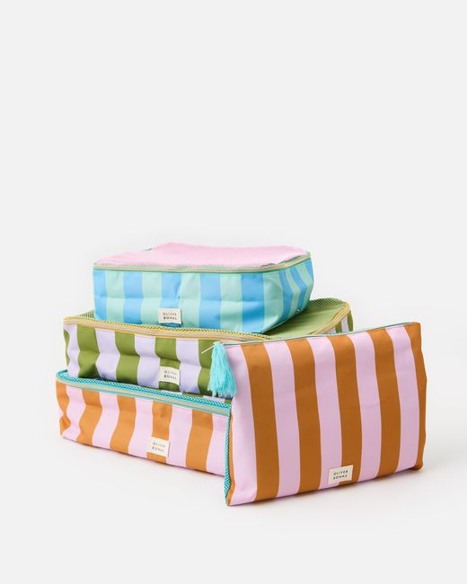 Oliver Bonas Blue Striped Packing Cubes Set Of Four