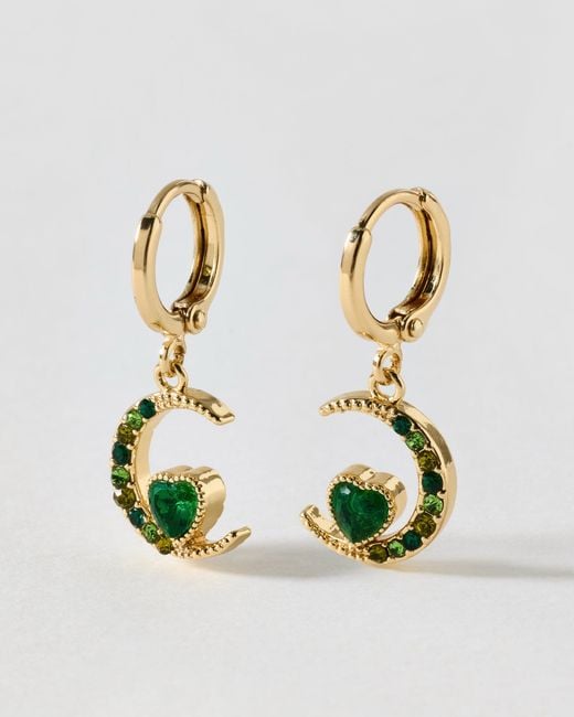 Oliver Bonas Metallic Avaluna Stone Moon & Heart Charm Drop Earrings