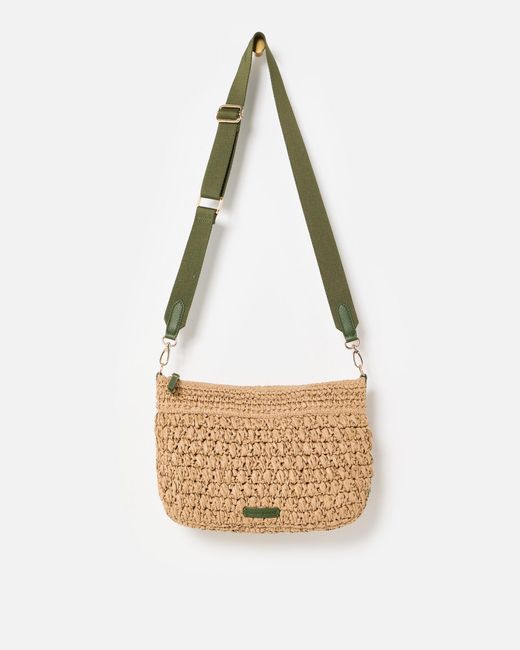 Oliver Bonas Brown Paddie Straw Weave Crossbody Bag Large