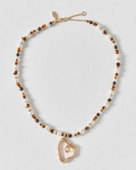 Oliver Bonas Metallic Jackson Heart Pendant Beaded Necklace