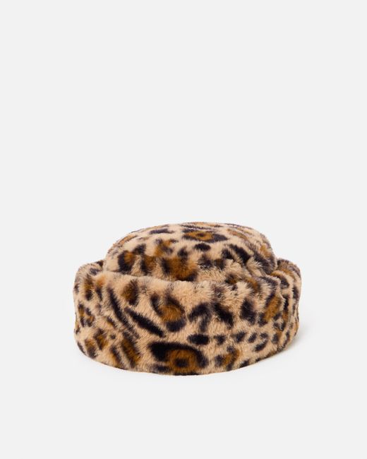 Oliver Bonas Brown Animal Print Faux Fur Hat