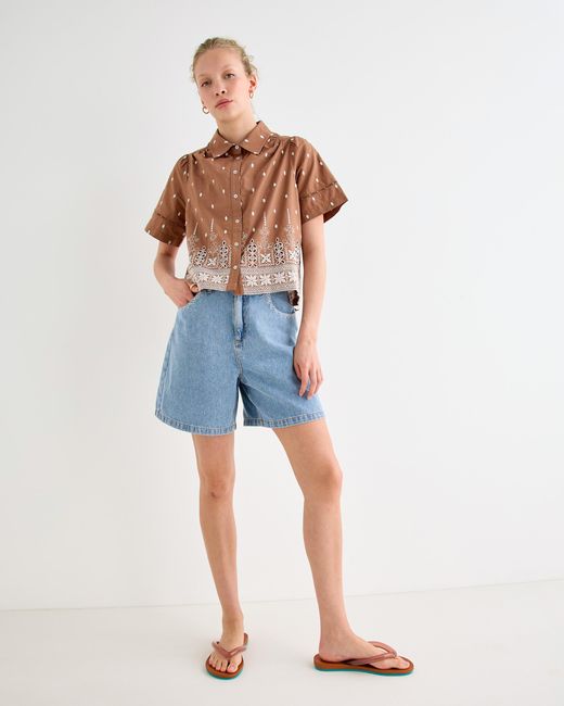 Oliver Bonas Blue Light Embroidered Pocket Denim Shorts, Size 10