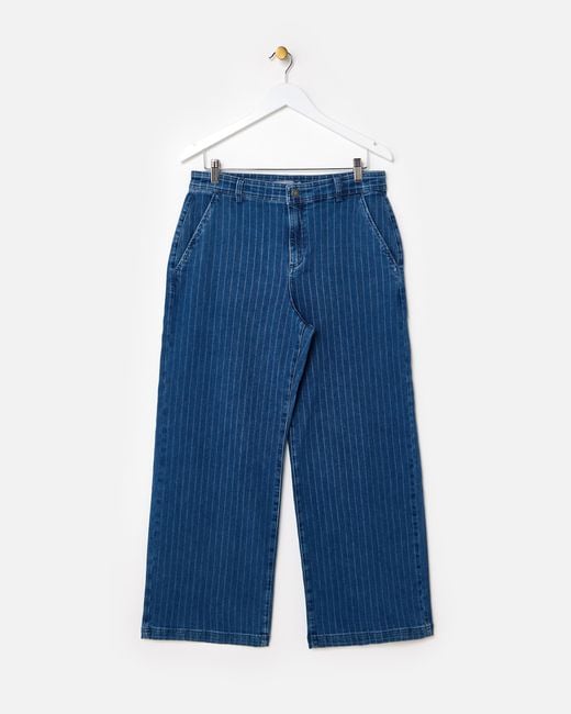 Oliver Bonas Blue Dark Denim Striped Wide Leg Jeans, Size 6