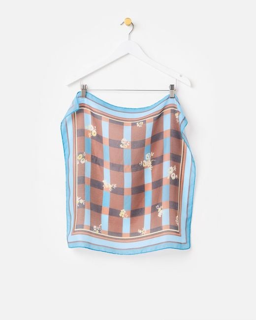 Oliver Bonas White & Brown Floral Checked Square Scarf