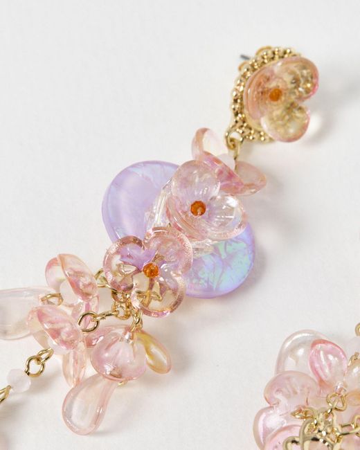 Oliver Bonas White Daphne Flower & Bead Drop Earrings