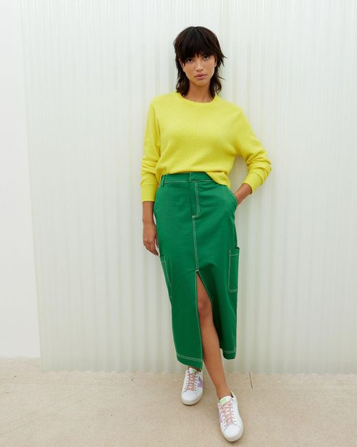 Oliver Bonas Yellow Cargo Midi Skirt, Size 6