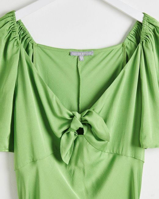 Oliver Bonas Green Satin Wrap Midi Dress, Size 6