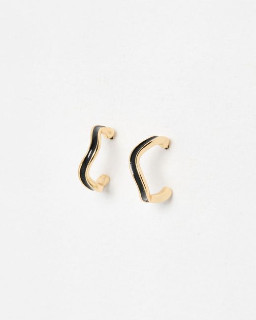 Oliver Bonas White Roxie Black Enamel Inlay Small Hoop Earrings