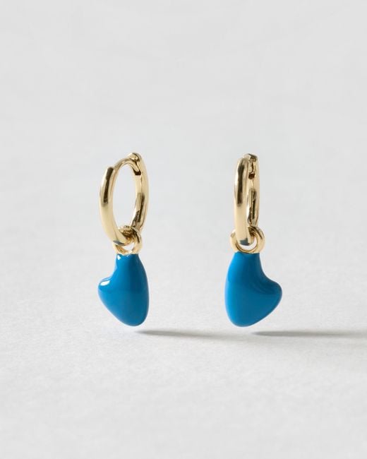 Oliver Bonas Blue Saskia Enamel Heart Drop Huggie Earrings