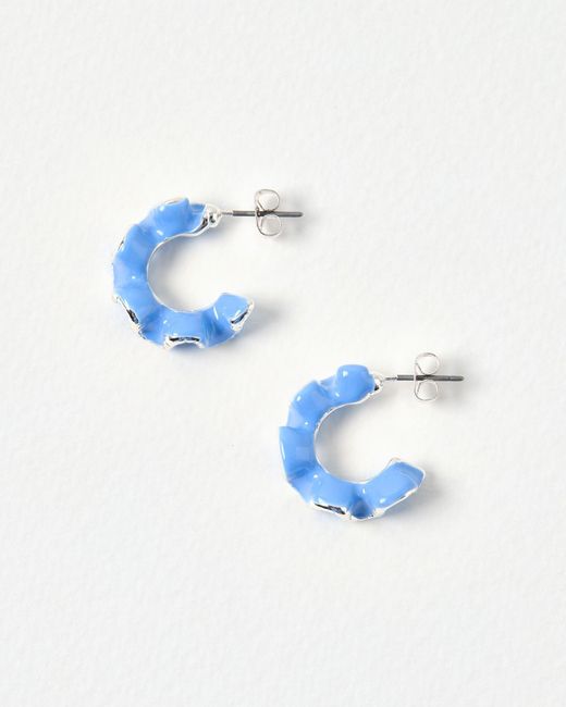 Oliver Bonas Blue Coralie Enamel Pleated Hoop Earrings