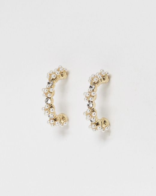 Oliver Bonas White Liliana Flowers & Faux Pearl Hoop Earrings