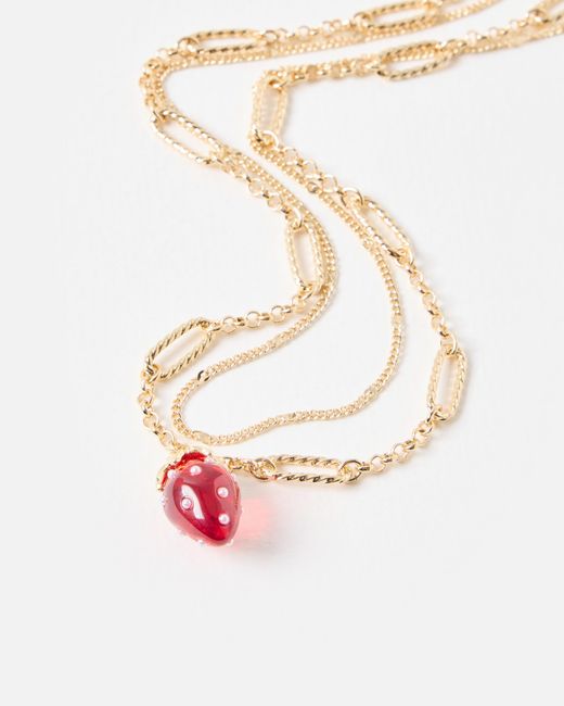 Oliver Bonas White Sierra Strawberry Double Row Chain Necklace