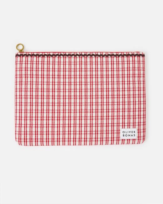 Oliver Bonas Red Checked Laptop Case