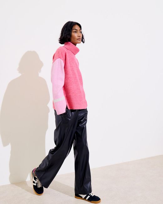 Oliver Bonas Pink Colour Block Roll Neck Knitted Jumper, Size 6