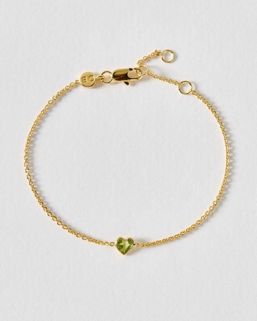 Oliver Bonas Metallic Auden Peridot Inlay Heart Charm Chain Bracelet
