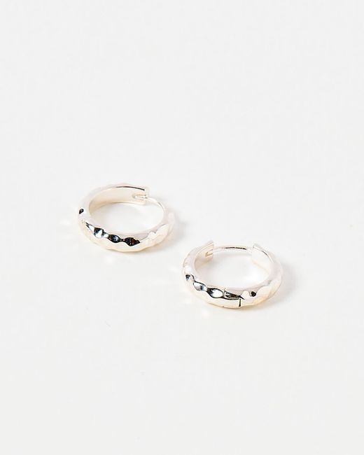 Oliver Bonas White Efa Hammered Huggie Earrings Large
