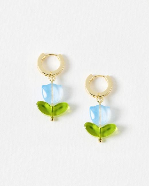 Oliver Bonas White Tullia Blue Tulip Flower Drop Earrings