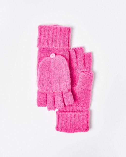 Oliver Bonas Pink Knitted Fingerless Gloves
