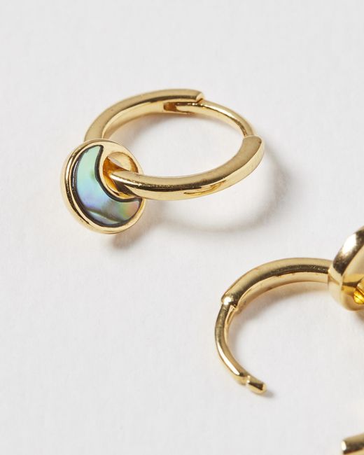 Oliver Bonas Metallic Lottie Curved Paua Shell Inlay Huggie Earrings