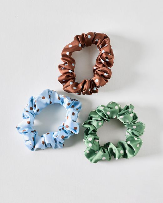 Oliver Bonas Multicolor Betsi Green Blue & Brown Polka Dot Mini Scrunchies Set Of Three