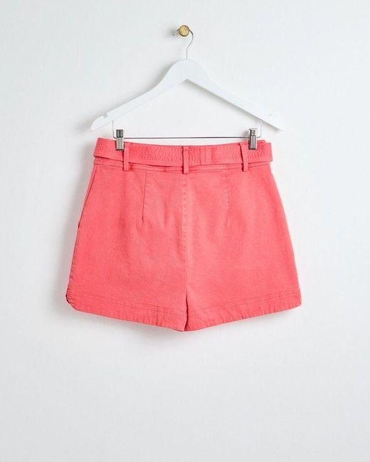 Oliver Bonas Green Coral Pink Tie Waist Shorts