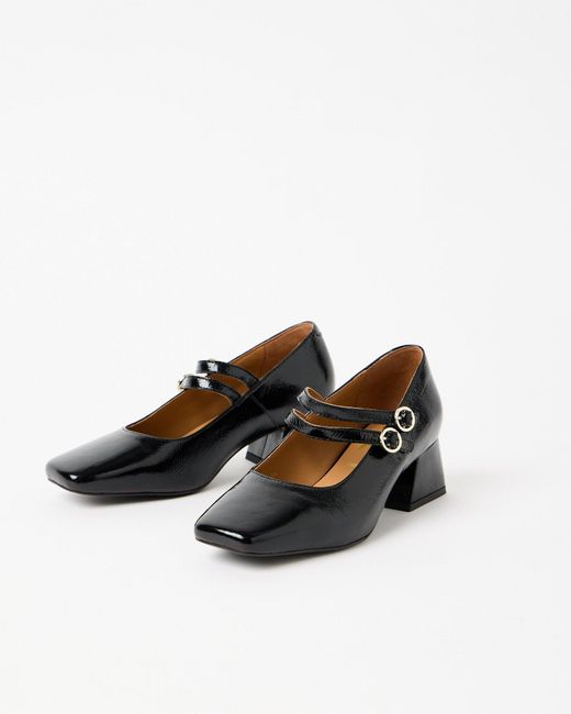 Oliver Bonas Black Mary Jane Patent Leather Block Heels, Size Uk 8