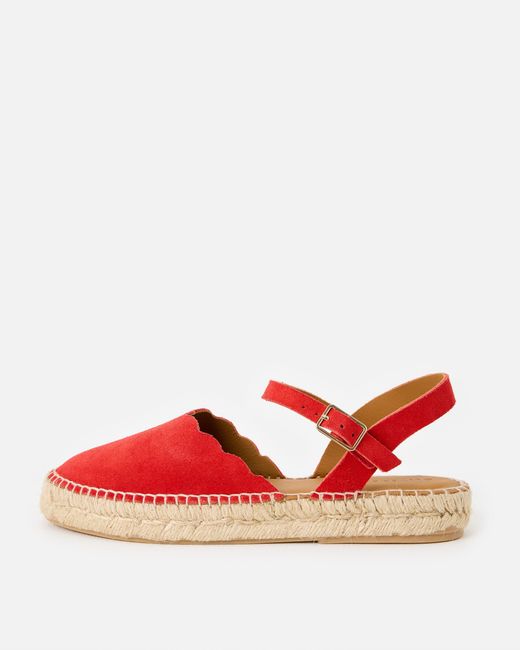 Oliver Bonas Red Suede Scalloped Edge Espadrille Sandals, Size 3