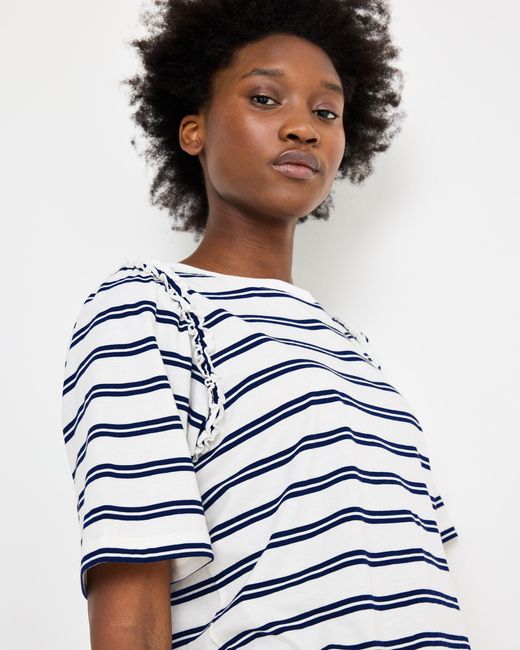 Oliver Bonas White & Striped Ruffle T-shirt, Size 10
