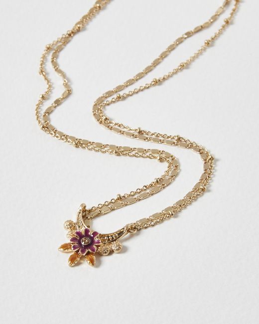 Oliver Bonas White Jessie Textured Flower Double Row Layered Chain Necklace