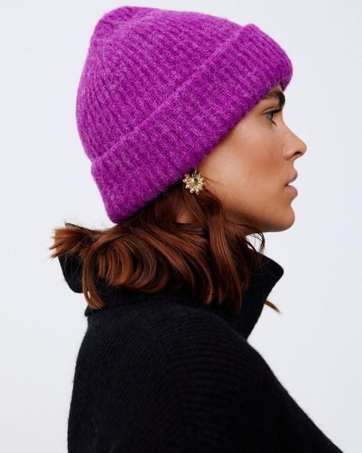Oliver Bonas Ribbed Knitted Beanie Hat in Purple | Lyst