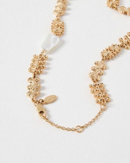 Oliver Bonas White Rowan Pearl Textured Gold Collar Necklace