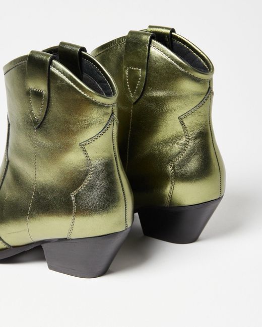 Oliver Bonas Metallic Green Leather Cowboy Boots, Size Uk 3