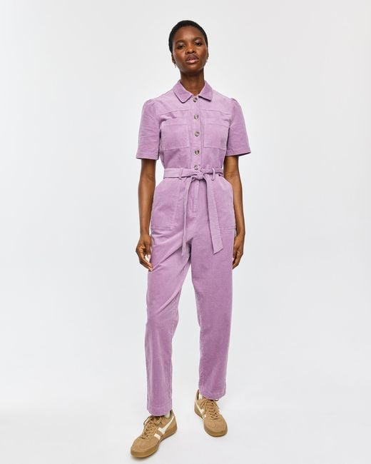 Oliver Bonas Red Lilac Corduroy Button Up Tie Waist Jumpsuit, Size 6