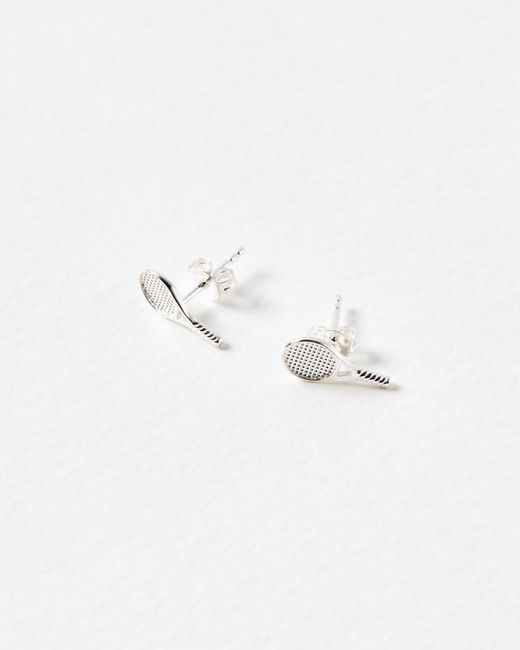 Oliver Bonas White Aryna Tennis Racket Stud Earrings