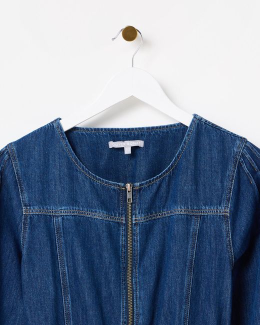 Oliver Bonas Blue Dark Denim Zip Up Jumpsuit, Size 6