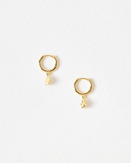 Oliver Bonas White Django Paw Print Drop Hoop Earrings