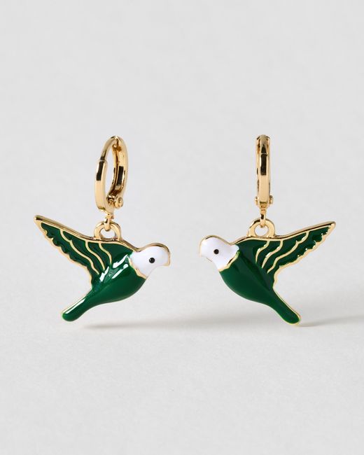 Oliver Bonas Green Ria Bird Drop Huggie Earrings