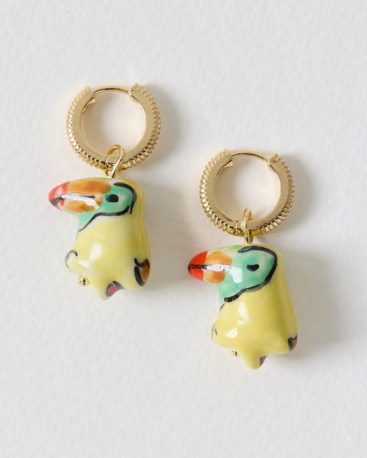 Oliver Bonas Metallic Uma Parrot Charm Drop Huggie Earrings